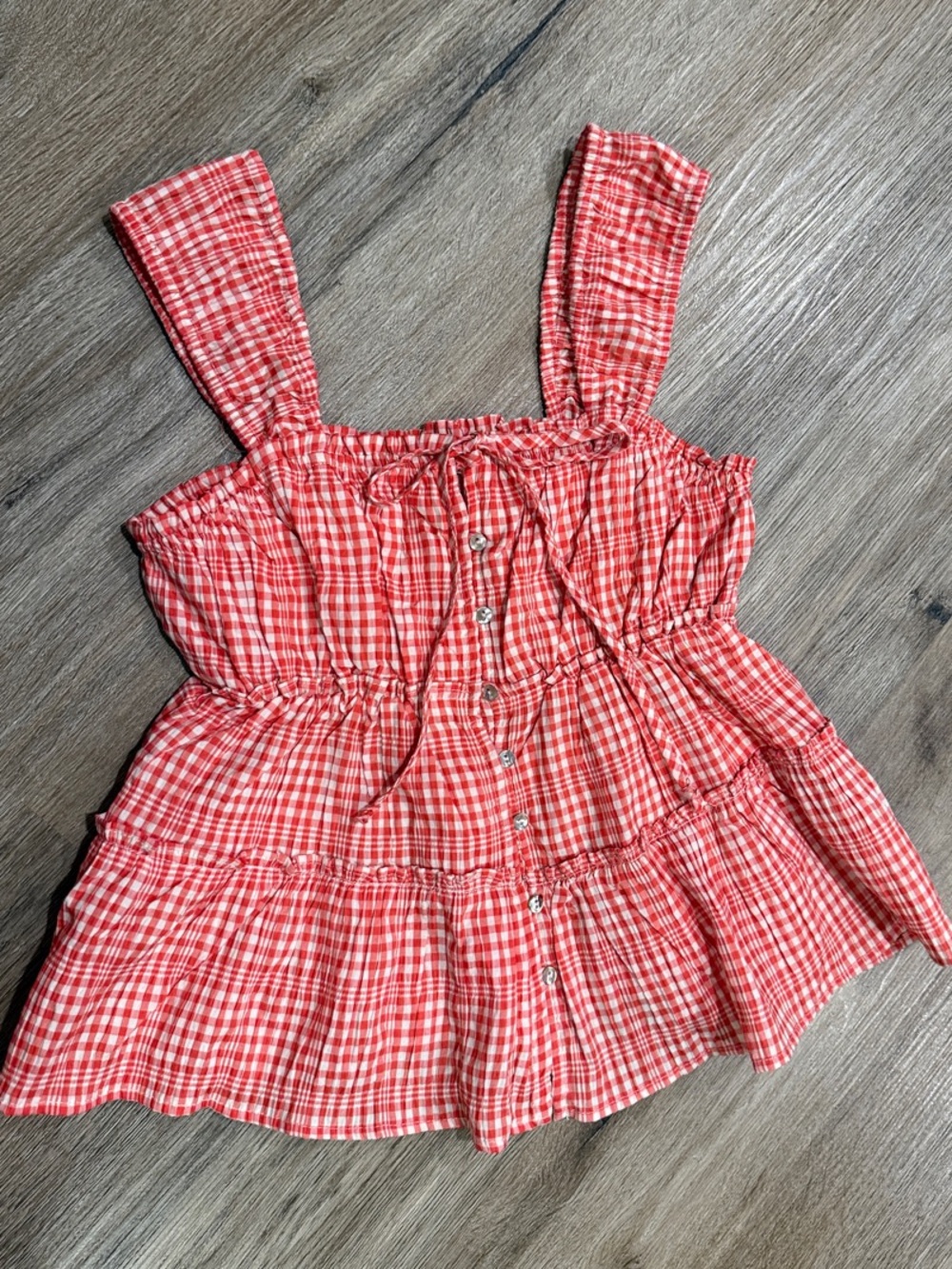 NWOT Rewind Red & Cream Gingham Tiered Sun Babydoll Tank Top